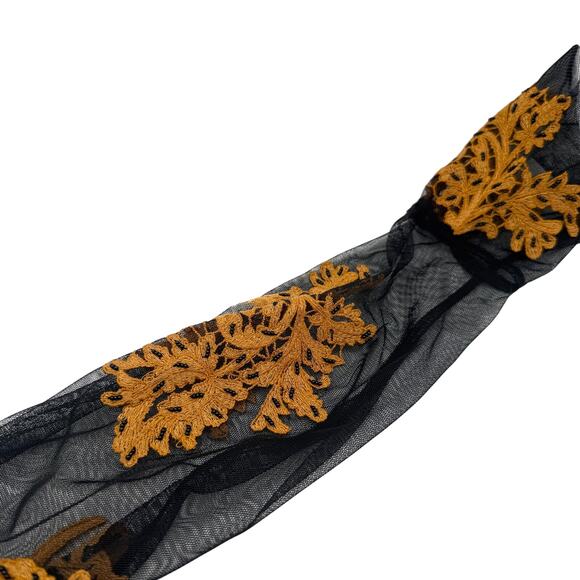 Sundance Black Mesh Blouse XS Burnt Orange Embroidered Floral Sheer Sleeve - Picture 7 of 9